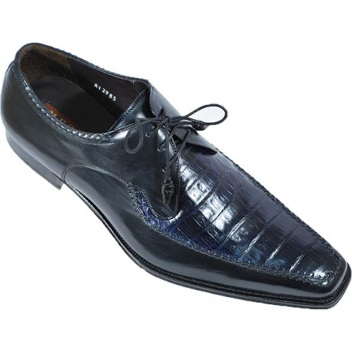 Mezlan "13438" Navy Genuine Crocodile / Lambskin Leather Shoes